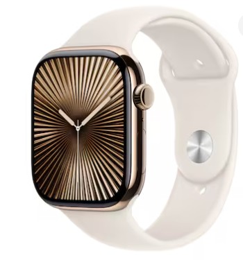 Apple Watch Series 10 GPS+Cellular Gold Titanium Case with Starlight Sport Band-M/L