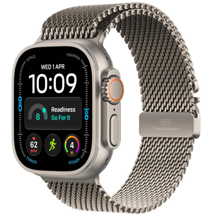 MJA84 Apple Watch Ultra 4 GPS + Cellular 49mm Natural Titanium Case with Natural Titanium Milanese Loop - S