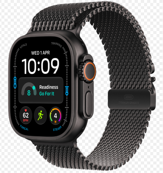 MJAX4 Apple Watch Ultra 4 GPS + Cellular 49mm Black Titanium Case with Black Titanium Milanese Loop - L